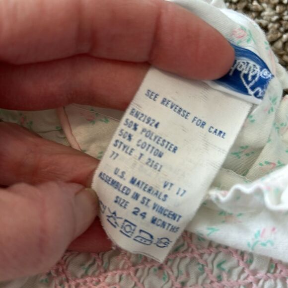 Vintage Polly Flinders Pink Green Formal Shortsleeve Floral Embroidered Dress - Picture 10 of 13